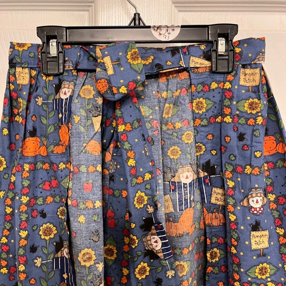 Handmade Fall Pumpkin Patch Scarecrow Half Apron Blue Orange Striped XS-L